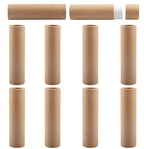 10 Pcs 25g Paperboard Lip Balm Tubes Refillable Krafts Paper Lipstick Tube Round Cardboard Empty Lip Gloss Container Holder Tubes for DIY Chapstick Salve Cosmetic Lotion Solid Perfume - Brown