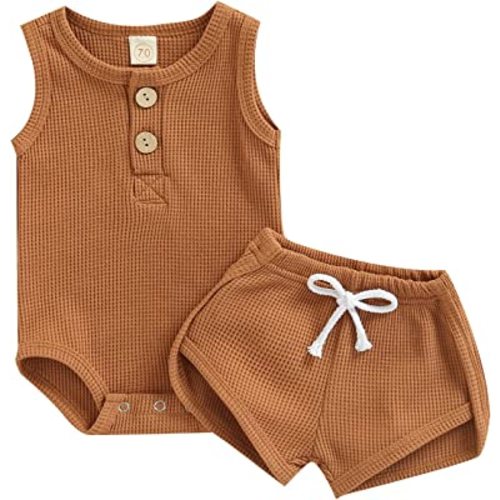 Ledy Champswiin Summer Newborn Baby Boy Girl Clothes Set Ribbed Outfits Unisex Infant Solid Short Sleeve Tops Shorts 2PCS