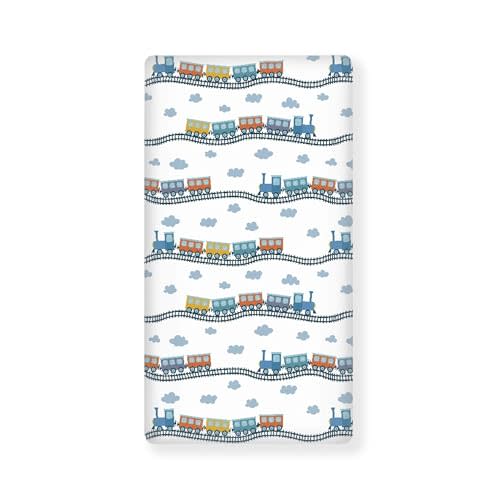 Colorful Train Fitted Crib Sheet for Boys Girls 28"x52" | Cartoon Trains Baby Sheet for Standard Crib and Toddler Watercolor Steam Trains Nursery Bed Mattress Sheets