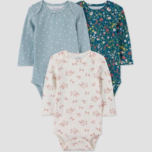 Carter's Just One You® Baby Girls' 3pk Long Sleeve Bodysuit, Color: Turquoise Blue, Size: 3M