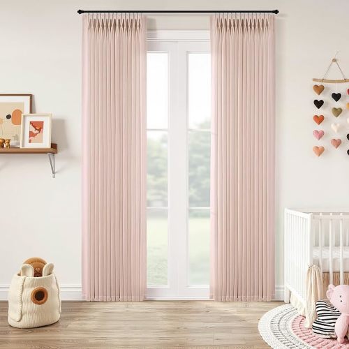 Light Pink Linen Curtains Pinch Pleated 84 Inch Length 2 Panels for Nursery Baby Girls Bedroom Semi Sheer Light Filtering Pleated Linen Curtains for Living Room Bedroom Dusty Blush Pink