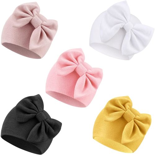 Newborn Baby Girl Hats with Bow Cotton Toddler Infant Beanie Cap Newborn Hospital Hats for Baby Girl Kid 0-24 Months