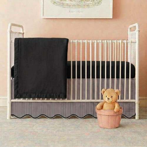 Ticking Stripe Scallop Crib Skirt
