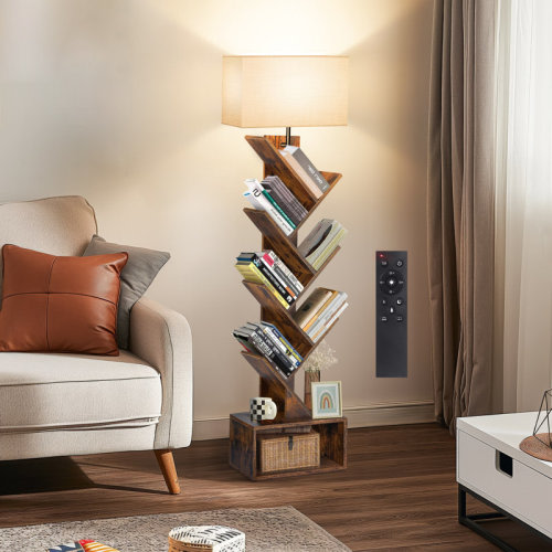Ebern Designs Sindel 58" Bookcase With Remote Control And Tree Floor Lamp & Reviews | Wayfair