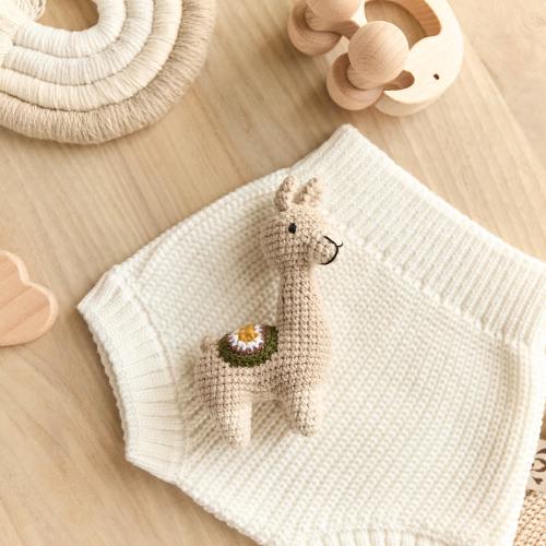 Crochet Baby Rattle toy llama - Organic Baby teether, Baby shower gift