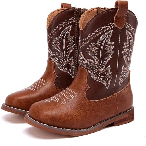 BMCiTYBM Toddler Cowboy Boots - Lightweight Western Cowgirl Boots for Boys Girls, Anti-Slip Soft Sole Walking Shoes with Side Zipper for Easy On/Off, Classic Stitching for Costumes & Outdoor Play