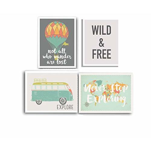 Kindred Sol Collective Wild and Free Boho Nursery Decor - Set of Four 11x14 Unframed Prints, Kids Art for Travel Nursery wall decor, Bedroom decor, Playroom decor, or Classroom Adventure Decor