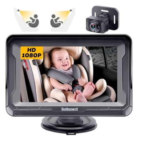 DoHonest Baby Car Camera HD 1080P - Rear-Facing Car Baby Monitor with Night Vision, Adjustable View Angle, Easy Setup, Anti-Glare Display, Safety for Kids & Infants