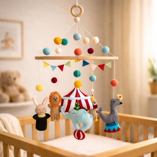 Circus Baby Mobile for Crib, Colorful Felt Nursery Decor, Big Top Theme,Personalized Baby Shower Gift, Handmade Crib Mobile,Carnival Nursery