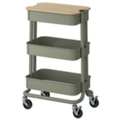 RÅSKOG / NORRÅVA trolley with lid, gray-green, 11x15x24" - IKEA