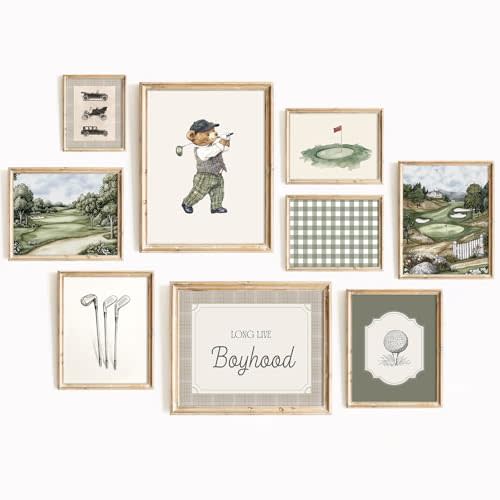 Vintage Sports Nursery Wall Art Decor Teddy Bear Golf Prints Baby Toddler Boy Room Canvas Wall Decor Bear Nursery Pictures Sport Animal Pictures Vintage Golf Artwork for Bedroom 8x10x9 Inch Unframed