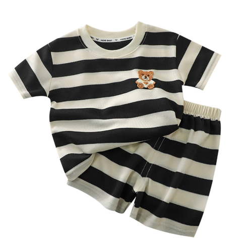 Xudanell Baby Boy Clothes 0-3 Months Black and White Checkered Teddy Bear Top Shorts Baby Boy Summer Clothes Black 12-18 Months