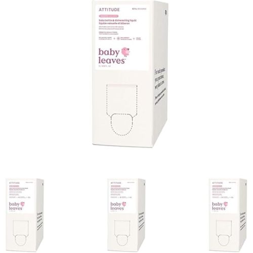 ATTITUDE Baby Dish Soap and Bottle Cleaner, EWG Verified Dishwashing Liquid, No Added Dyes or Fragrances, Tough on Milk Residue and Grease, Vegan, Vegan, Unscented, Bulk Refill, 67.6 Fl Oz (Pack of 4)