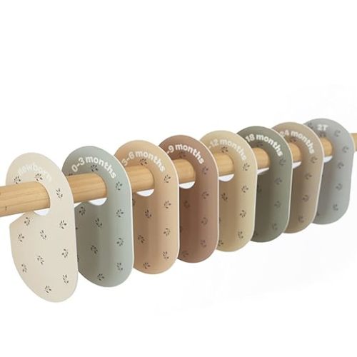 3 Sprouts Baby Closet Dividers Set of 8 - Toddler Clothes Organizer Hanger, Double-Sided Size Labels - Nursery Organization for Newborn Clothing, Infant, Boy & Girl - Beige & Gray