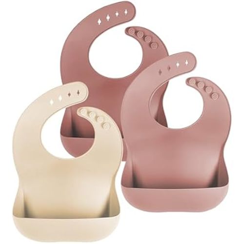 Cuddle Campus Set of 3 Silicone Bibs, Soft Adjustable Bibs for Boys & Girls