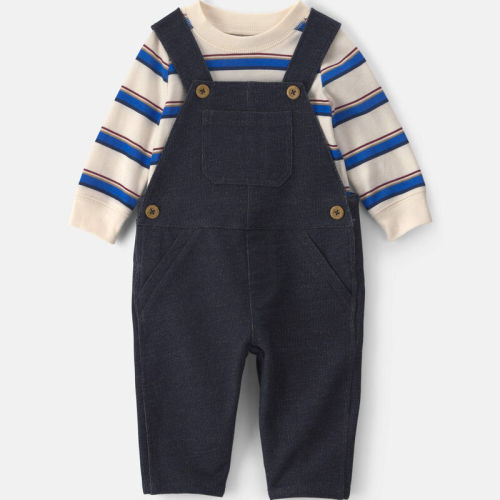 Baby Boy 2-Piece Striped French Terry Long-Sleeve Overall Set - Indigo/Cream | Carter’s Oshkosh Canada