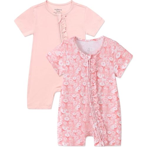 JunNeng 2Pcs Baby Girl Viscose from Bamboo Sleeper, 2 Way Zipper Romper, Short Sleeve One Piece 0-18 Months