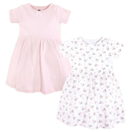 Hudson Baby Girls Cotton Dresses, Tiny Pink Flower, 0-3 Months