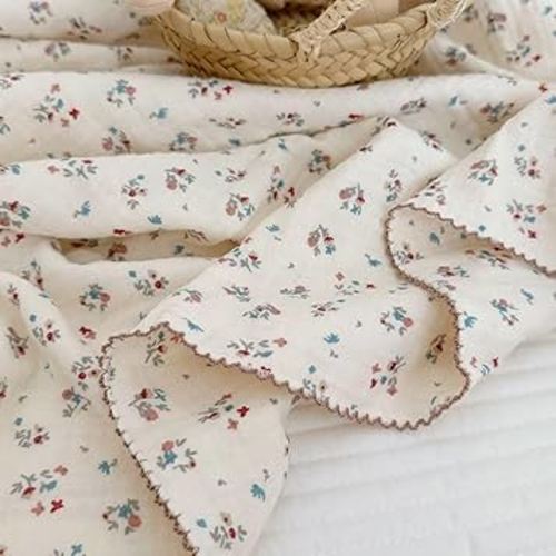 BuLuTu Cotton Muslin Blanket for Toddler Girls Boys 1 2 3 4 5 6 Year Old, Shabby Chic Floral Baby Blanket for Crib/Toddler Bed, 4 Layers Gauze Lightweight Toddler Quilt, 1 pc, 47"x51"