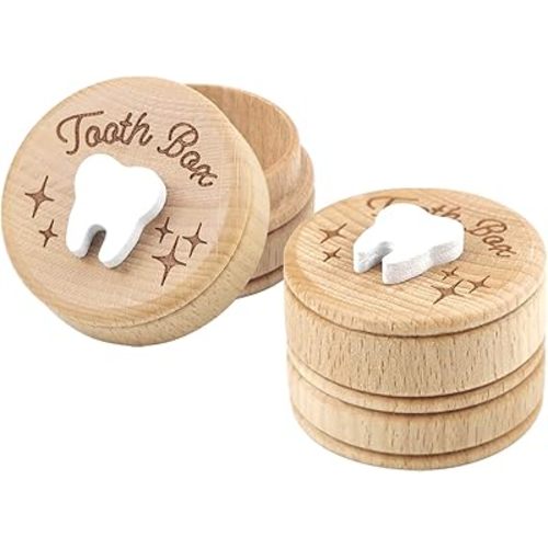 Wooden Tooth Fairy Box Dropped Tooth Keepsake Storage Box for Boys and Girls Cute Lost Tooth Holder Toddler Teeth Case (2 Pieces)