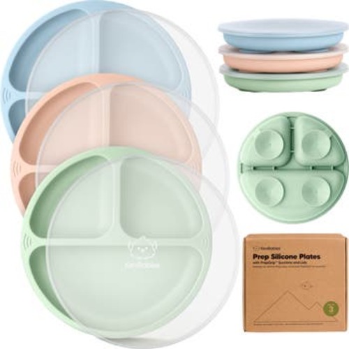 3-Pack Prep Silicone Suction Plates with Lids