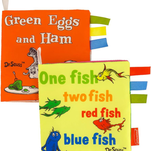 Infantino Dr. Seuss Soft Activity Books, One Fish Two Fish Red Fish Blue Fish & Green Eggs and Ham, Baby Cloth Books with Colorful Pages and Satin Tags for Infants & Toddlers 0+ Months, 2-Pack