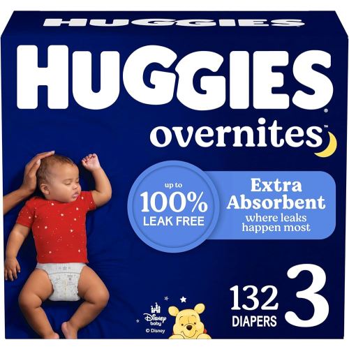 Huggies Size 3 Overnites Baby Diapers: Overnight Diapers, Size 3 (16-28 lbs), 132 Ct (2 Packs of 66), Packaging May Vary