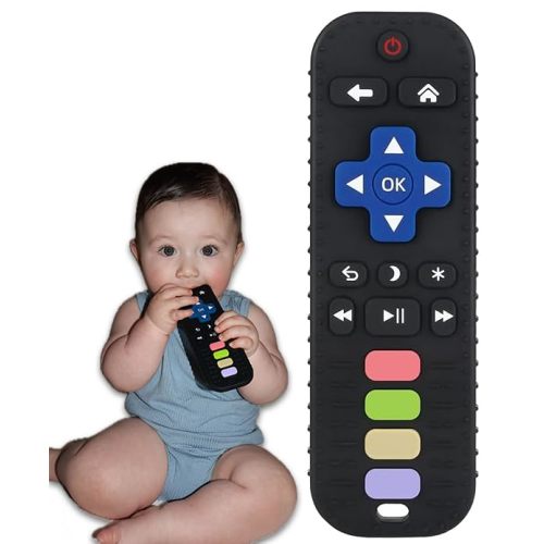 Ollie Baby Co. Baby Teether Toy - Remote Control Shape - BPA-Free Silicone - Black - 6-36 Months