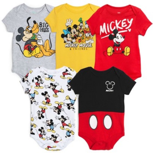 Disney Mickey Mouse Newborn Baby Boys 5 Pack Short Sleeve Bodysuits Mickey Mouse & Friends 0-3 Months