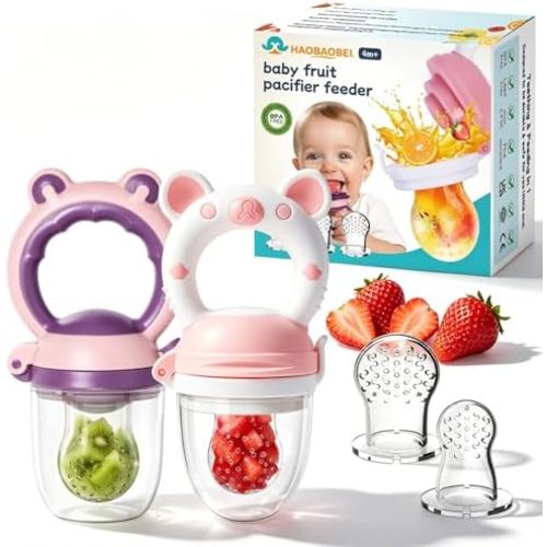 Baby Solids/Frozen Fruit Feeder Pacifier, Infant Teether Toy 4M+, BPA-Free Silicone Pouch & Nipple, Safely Introduce Solids, Teething Relief, 2-Pack
