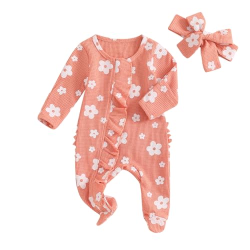 YINGISFITM Baby 3 6 Months Girl Clothes Newborn Onesie Ruffle Long Sleeve Ribbed Romper Jumpsuit One Piece Hospital Outfit