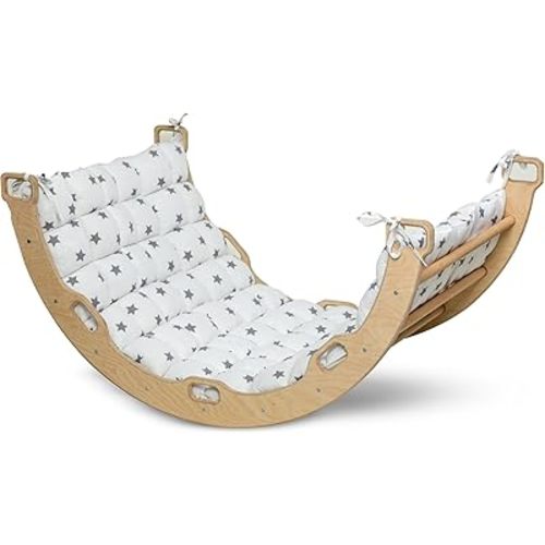 Climbing ARCH | Montessori Rocker ARCH | Wooden Climbing Rocker | Arch with Cosy Pillow | Wooden Climbing Arch with Cushion | | Indoor playground Cosy Cushion Rocker (Large Arch + Star Pillow)