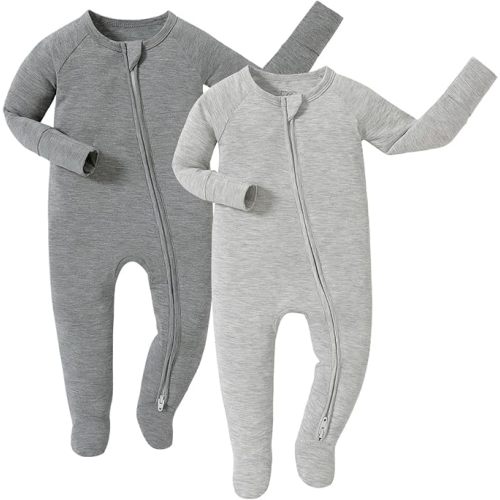 JunNeng Viscose from Bamboo Baby Sleeper,Newborn Footie Pajamas with 2 Way Zipper & Fold Over Mittens,0-12M