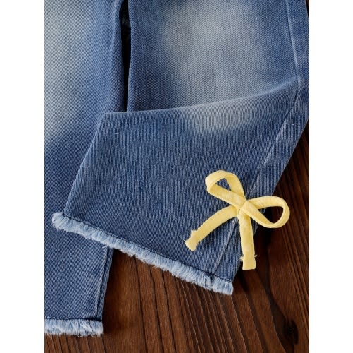 2-3Y A Two-Piece Set Featuring a Floral Print Top for Baby Girls Paired with Denim Long Pants, Made from Lightweight And Breathable Fabric, Perfect for Casual Spring Outings, for Outdoor