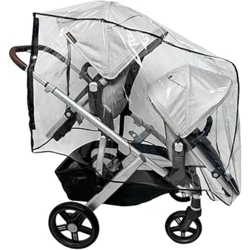 SASHA'S Double Rain and Wind Cover Made for UPPAbaby Vista V2/V3 Double Stroller System w/RumbleSeat - Clear, Ventilation Holes, Maximum Coverage, Made in USA (Stroller not Included)