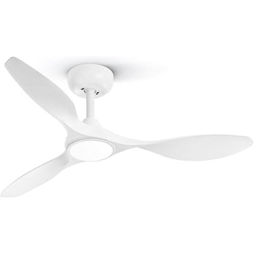 Roomratv 42 Inch White Ceiling Fans with Lights, Remote Control,Reversible DC Motor,Dimmable,6 Speeds,Ultra Quiet,3 Blade Ceiling Fans for Bedroom,Living Room,Indoor Outdoor Patio
