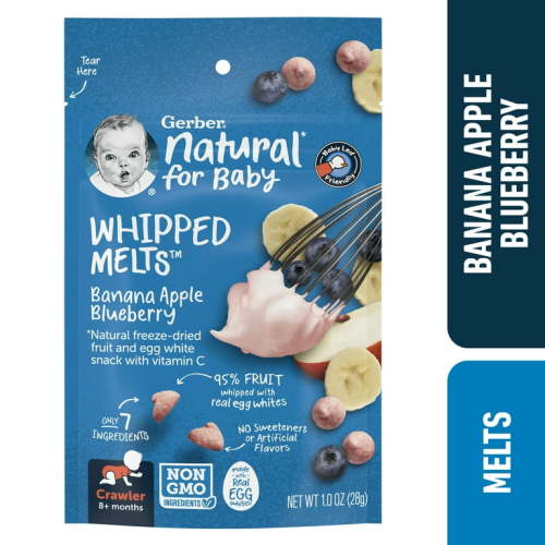 Gerber Stage 3 Baby Food, Banana Blueberry Whipped Melts, 0.85 oz Bag