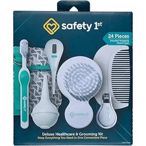 Safety 1st Deluxe Baby Healthcare and Grooming Kit, Pyramids Aqua, Newborn Baby Essentials, One Size, 24 Pieces