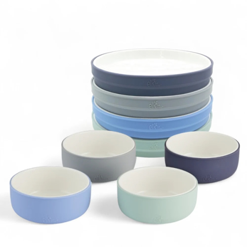 Kids Porcelain Mealtime Bundle | Normal Sleeves | 7.8" Plates + Bowls | 8 Pcs | Sage/Misty Blue/Navy/Gray