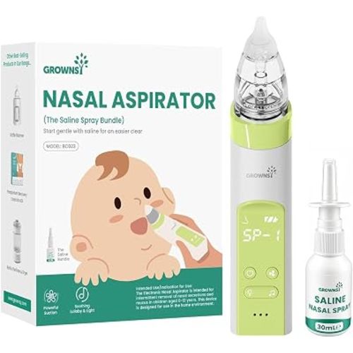 GROWNSY 2-in-1 Nasal Aspirator with Saline Spray, Electric Nose Sucker