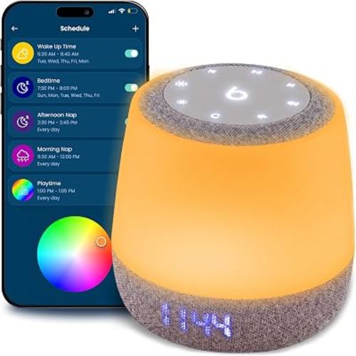 Babysense Baby Sound Machine with Night Light for Sleeping - Smart Portable Nursery White Noise Machine for Babies & Kids, Free App, No Subscription, 28 Sounds, Ok-to-Wake Alarm Clock, Sleep Timer