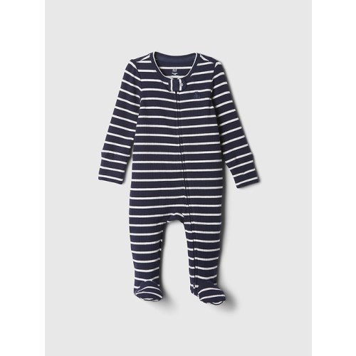 Baby First Favorites TinyRib Footed One-Piece in navy stripe, size: 0-3 M