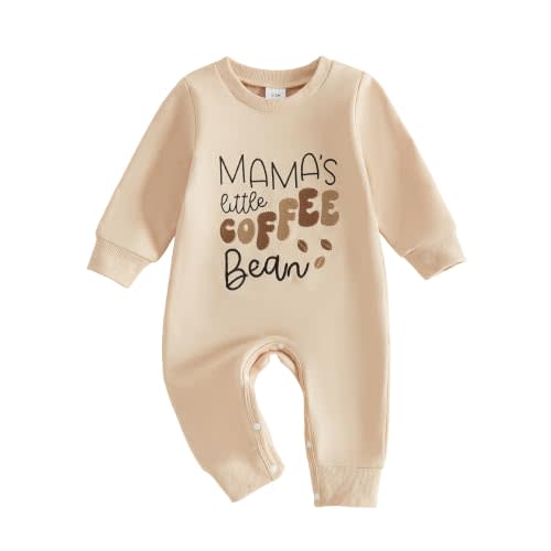 Newborn Baby Boy Girl Fall Romper Mama's Little Coffee Bean Jumpsuit | Crewneck,Long Sleeve Romper,Sweatshirt Jumpsuit,Playsuit,Infant One Piece Fall Outfit Winter Clothes