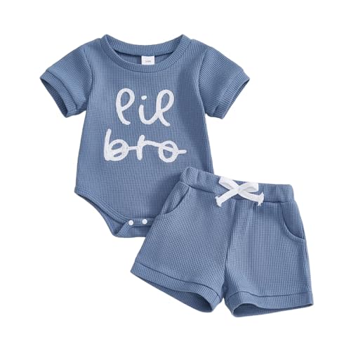 BeQeuewll Newborn Baby Boy Clothes Summer Little Bro Letter Print Romper Shorts Set 2Pcs Infant Boy Outfits 3 6 9 12 Months
