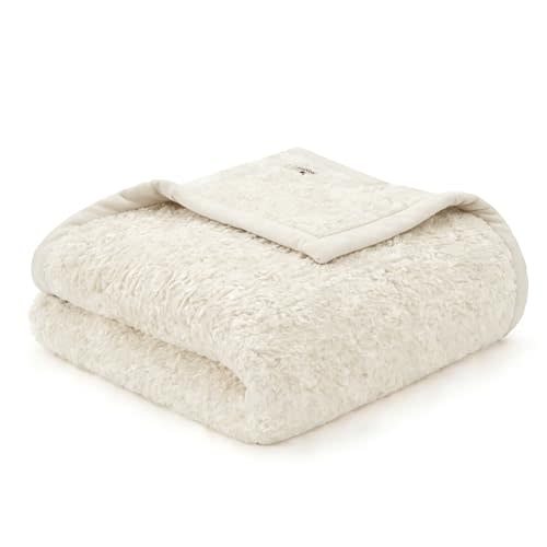 Woolrich Burlington Berber Blanket Super Soft, Cozy Lightweight Cover with Luxurious Velvet Binding, Modern Trendy All Season Bedspread Bedding-Set, Full/Queen: 90x90, Ivory