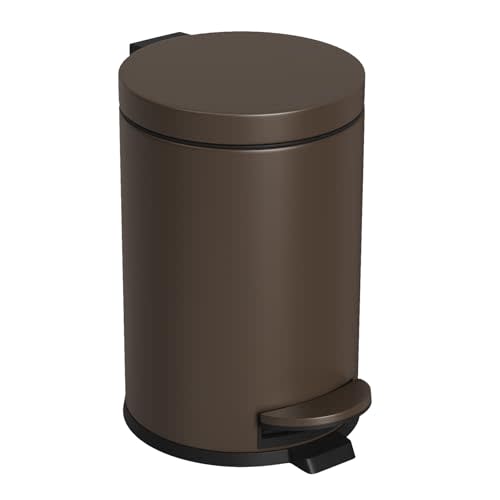 Cesun 1.2 Gallons Small Brown Trash Can, Bathroom Garbage Can with Lid and Foot Pedal, Mini Round Wastebasket for Bathroom, Bedroom, Office, 4.5 Liters / 1.2 Gallons, Brown