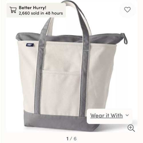 Large 5 Pocket Zippered Top Canvas Tote Bag | Lands' End
