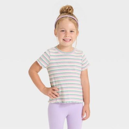Toddler Girls' Short Sleeve Striped Ribbed T-Shirt - Cat & Jack™ Ivory 2T