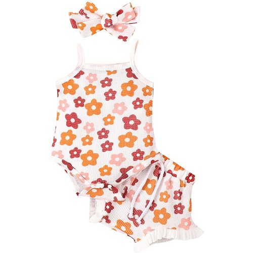 LIOMENGZI Baby Girl Summer Clothes Baby Girl Outfit Flower Print T Shirt Top Elastic Waist Short Infant Newborn Clothing Set