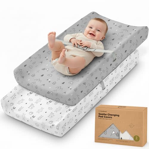 2-Pack Organic Changing Pad Covers for Girl, Boy, Neutral - 100% Cotton Changing Table Pad Cover, Soft Baby Nursery Diaper Changing Pad Sheets, Contour Changing Pads Liners,Change Pad Cover (Woodland)